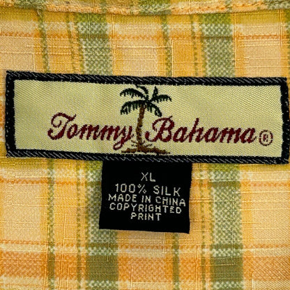 Tommy Bahama Silk Plaid Hawaiian Button Front Camp Shirt Orange Short Sleeve XL