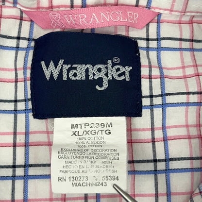 Wrangler Breast Cancer Awareness Pink Ribbon Plaid Shirt XL X-Large Button Down