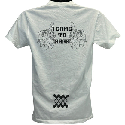 RMT I Came To Rage Camiseta con gráfico pequeño de dedo medio grosero para hombre blanco