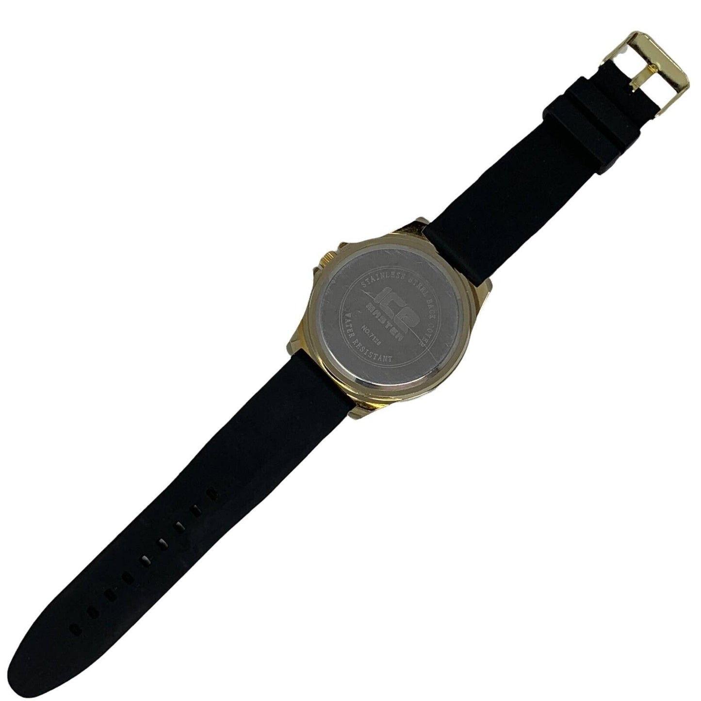 Ice Master Reloj de pulsera de cuarzo con esfera de brillo dorado negro y esfera redonda de 12 horas No 7128