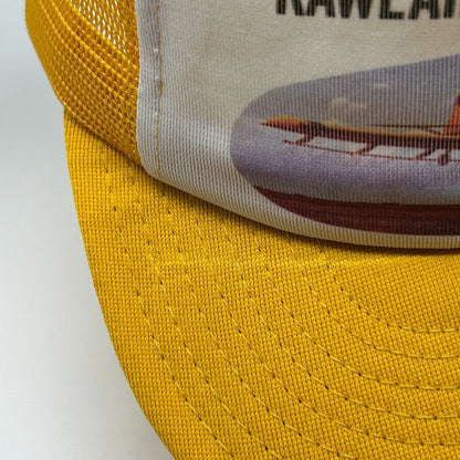 Vintage 80s Kaweah Crop Dusters Trucker Hat Baseball Cap Mesh Snapback Yellow
