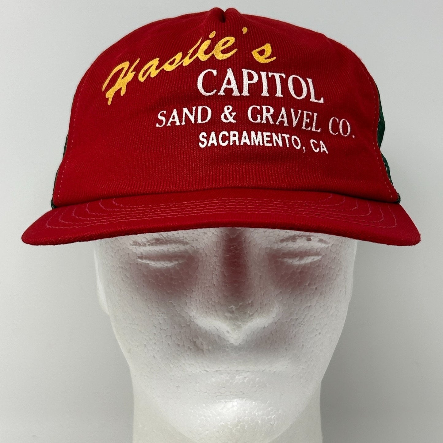 Vintage 90s Hasties Capitol Sand Gravel Co Trucker Hat Cap Sacramento Red USA
