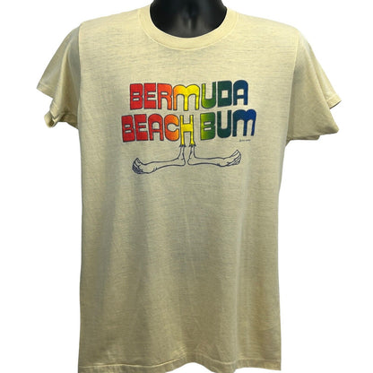 Camiseta vintage de los años 70 de Bermuda Beach Bum, talla mediana, fabricada en EE. UU., para hombre, color beige