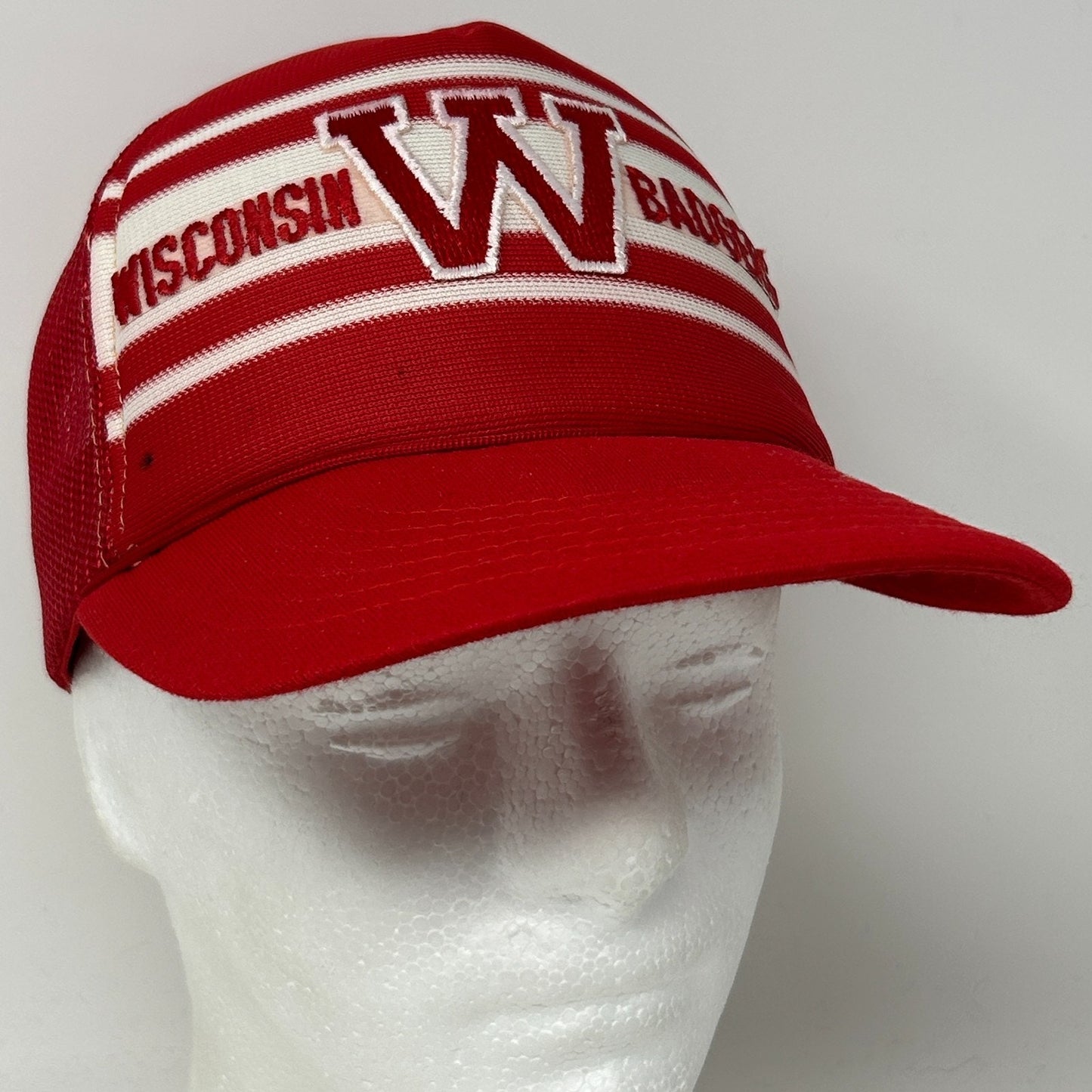 Vintage 80s Wisconsin Badgers Trucker Hat Baseball Cap Red 5 Panel Mesh Snapback - Neon Vintage