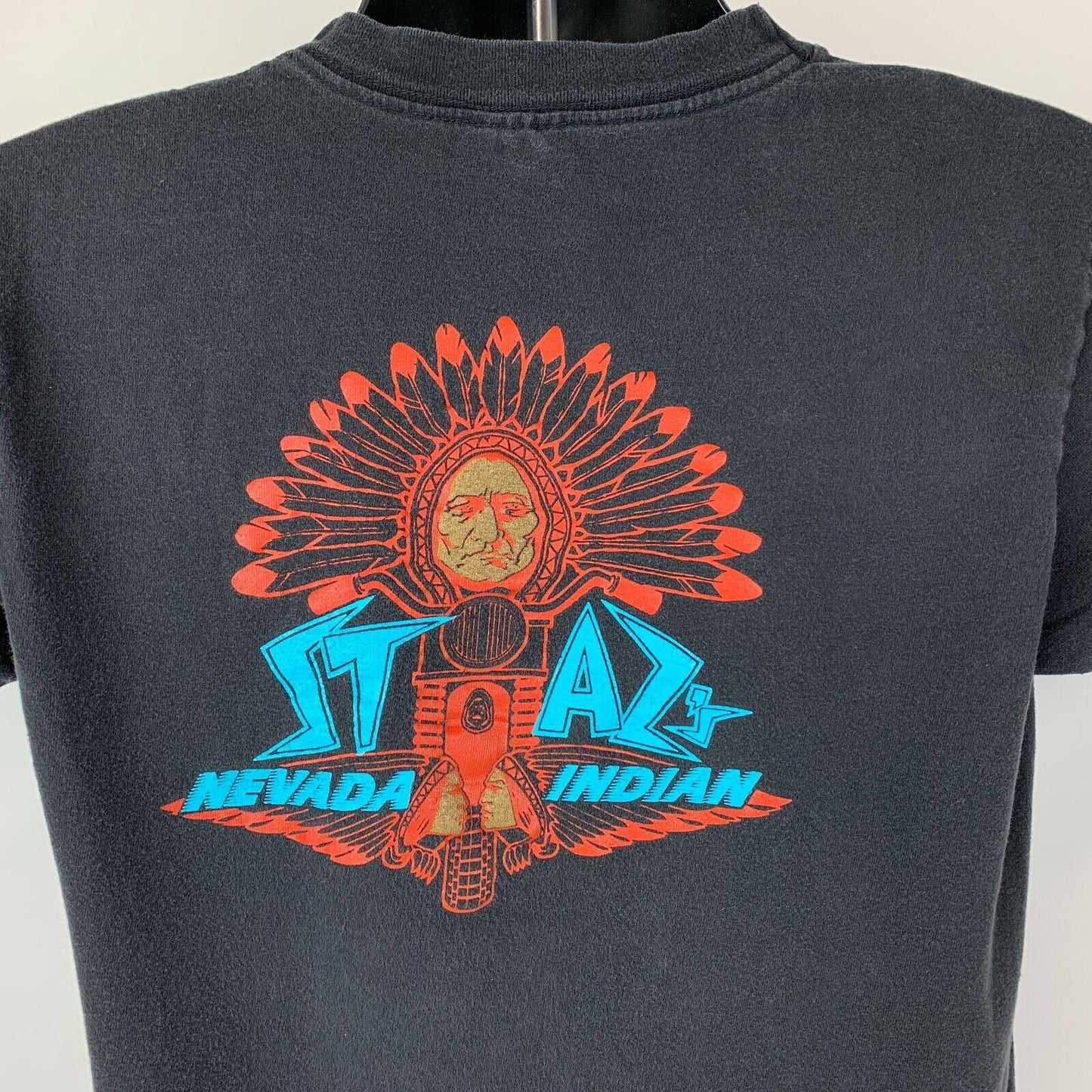 Camiseta vintage india de los años 90 de Stazs Nevada, talla mediana, para motociclistas y comerciantes