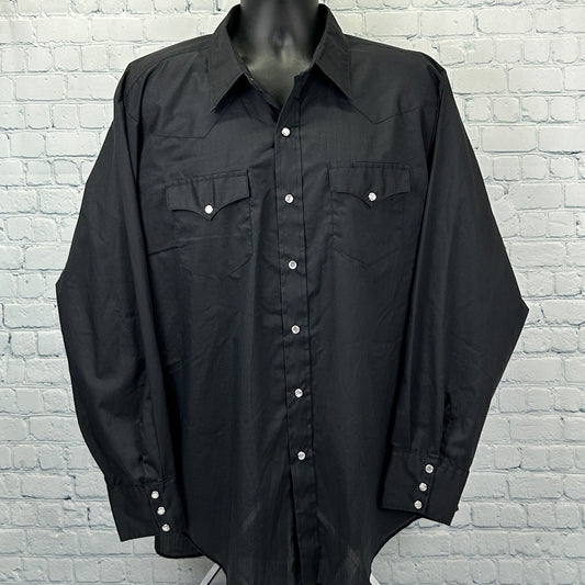 Vintage H Bar C Ranchwear Pearl Snap Button Front Shirt Cowboy Black 18-36 XXL