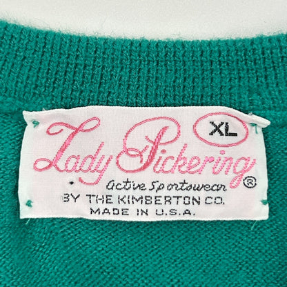Vintage 70s Waialae Country Club Sweater Golfing USA V Neck Green Womens L Large