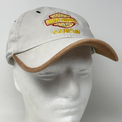 Vintage 90s Harley Davidson Cancun Dad Hat Baseball Cap Biker Strapback Beige