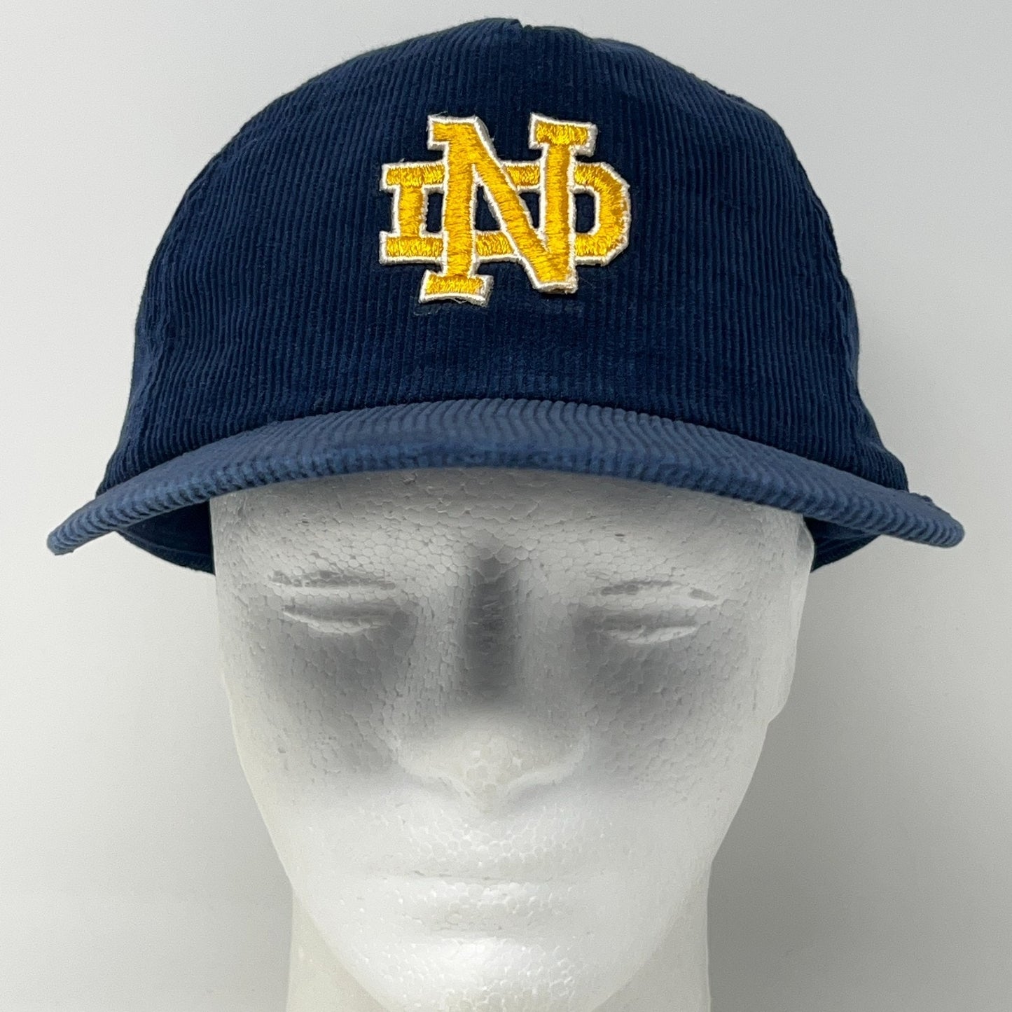 Vintage 90s Notre Dame Fighting Irish Hat Baseball Cap Corduroy Snapback Blue