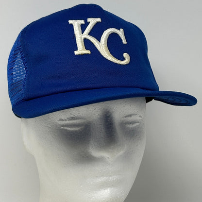 Vintage 80s Kansas City KC Royals Trucker Hat Baseball Cap Mesh Snapback Blue