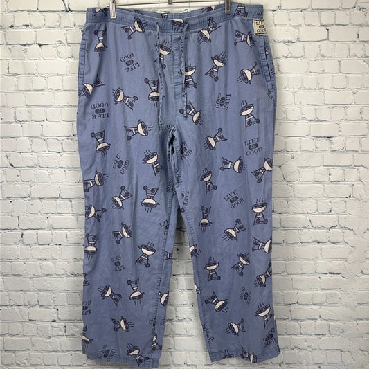 Life is Good Sleep Lounge Pants Charcoal BBQ Barbeque Grill Blue Mens L Large