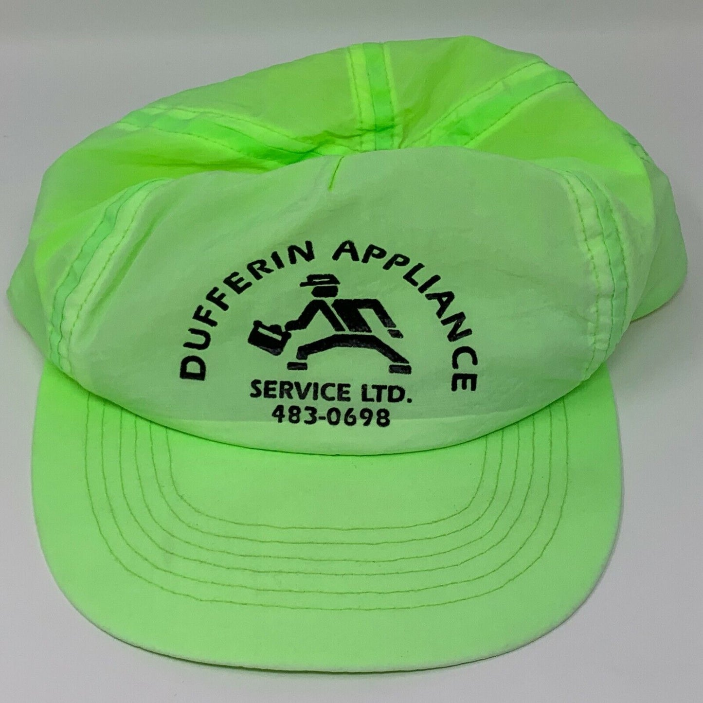 Gorra de béisbol con visera ajustable verde neón de Dufferin Appliance Service Inc., estilo años 90