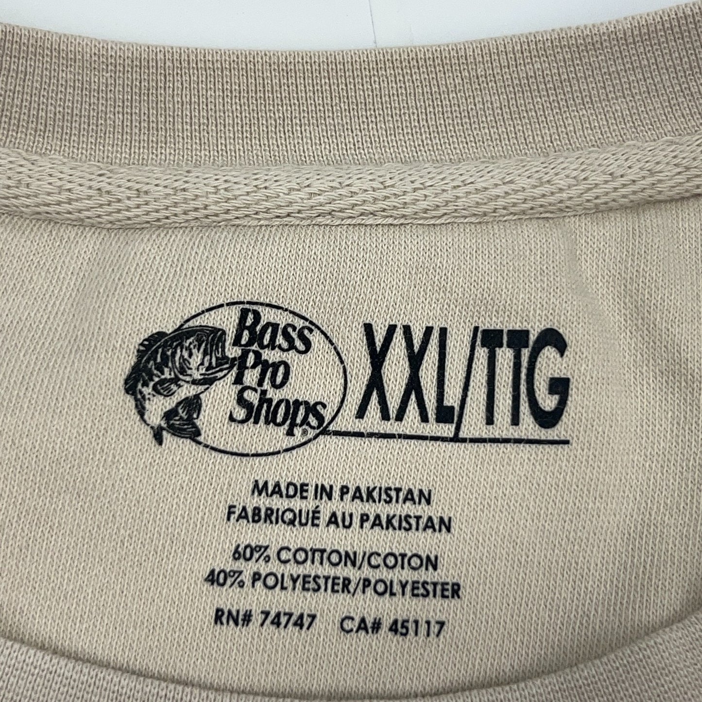 Bass Pro Shops Sweatshirt XXL 2XL Beige Crew Neck Cotton Blend Outdoor Logo