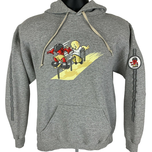 Vintage Skateboarding Devil Demon Hoodie Mens Medium Hooded Sweatshirt 90s Gray - Neon Vintage