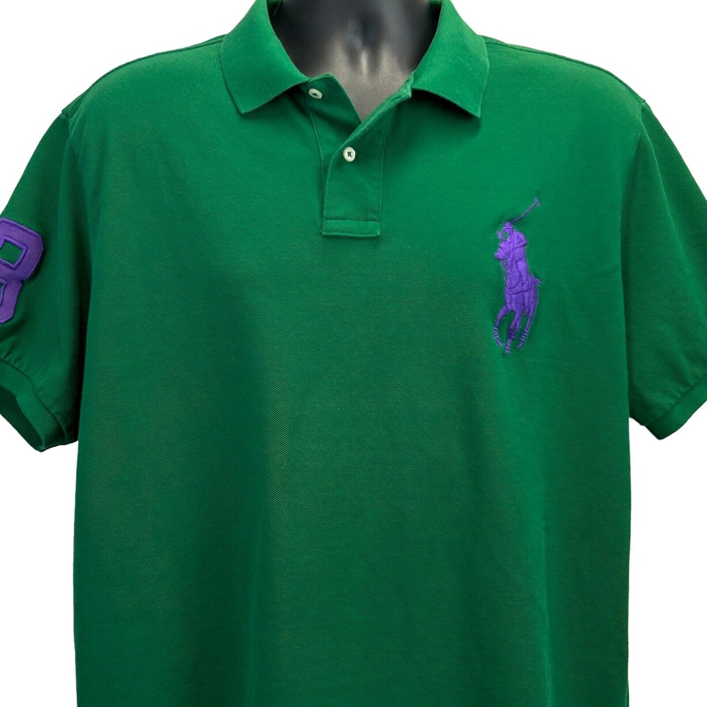 Polo Ralph Lauren para hombre XXL verde con estampado de poni morado y 3 rayas de ajuste personalizado y manga corta