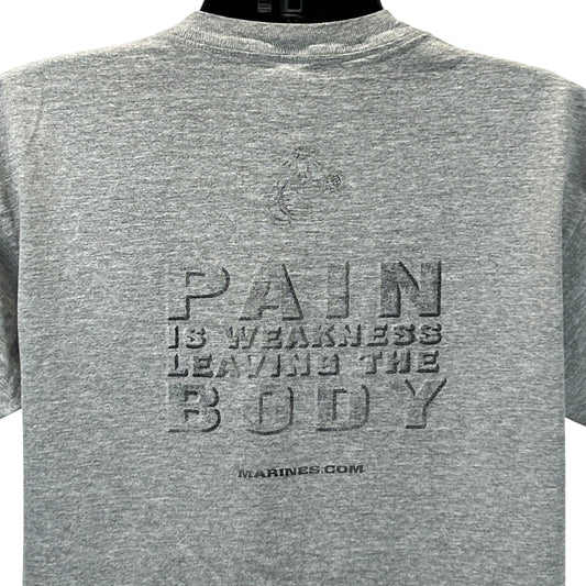 Vintage 90s USMC Marines T Shirt Mens L Large Pain Is Weakness Leaving Body Gray