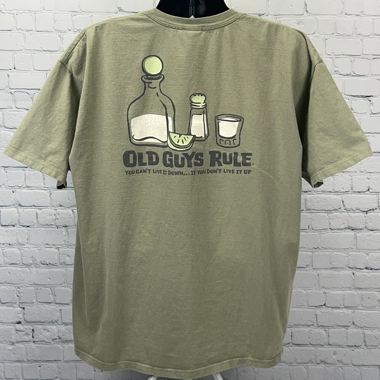 Old Guys Rule Tequila Shots T Shirt 2XL XXL Green Liquor Alcoholic Beverage Tee