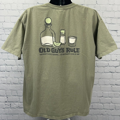 Old Guys Rule Tequila Shots T Shirt 2XL XXL Green Liquor Alcoholic Beverage Tee