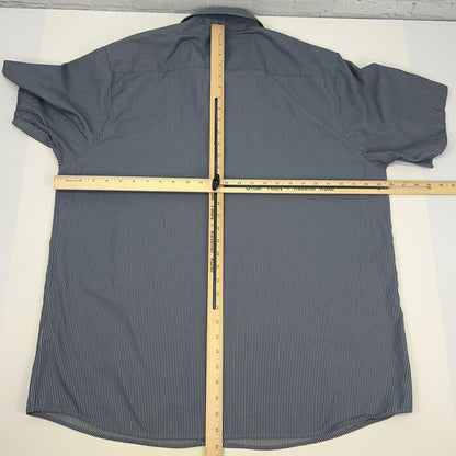 Dixxon Workforce Hickory Striped Button Front Shirt 2XL XXL Gray Short Sleeve