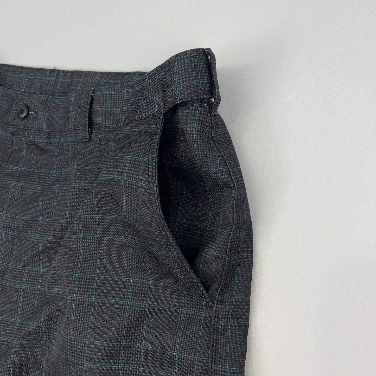 PGA Tour Plaid Golf Shorts Mens 36 Gray Teal Check Pattern Polyester Golfer