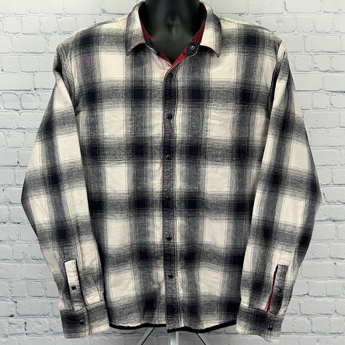 Lucky Brand Reversible Flannel Shirt Mens 2XL XXL Red Black Buffalo Plaid Snap