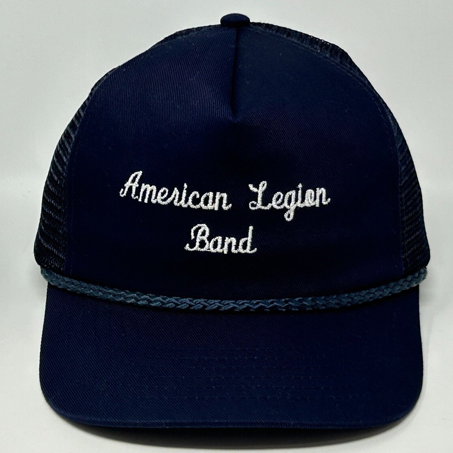 American Legion Band Vintage Trucker Baseball Hat Cap Rope Corded Blue 80s