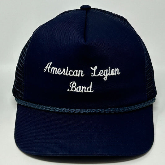Vintage 80s American Legion Band Trucker Hat Cap Blue Rope Cord Corded Snapback - Neon Vintage