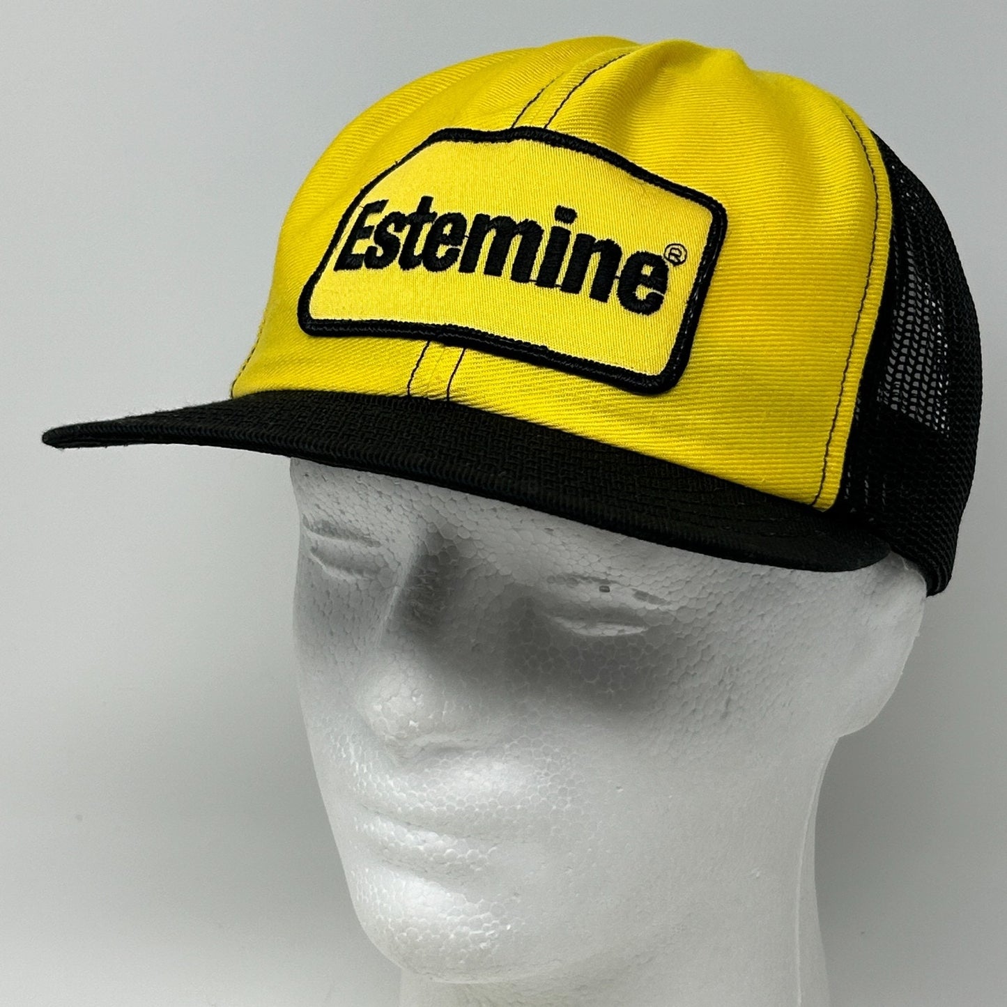 Vintage 80s Estemine Herbicide Trucker Hat Baseball Cap Farmer Snapback Yellow