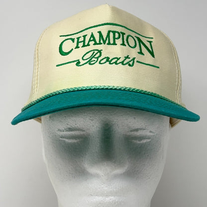 Vintage 90s Champion Boats Hat Baseball Cap Fisherman Fishing Snapback Beige