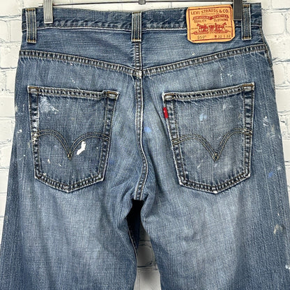 Levis 569 Loose Straight Jeans Distressed Paint Splattered Denim Blue Mens 30x31