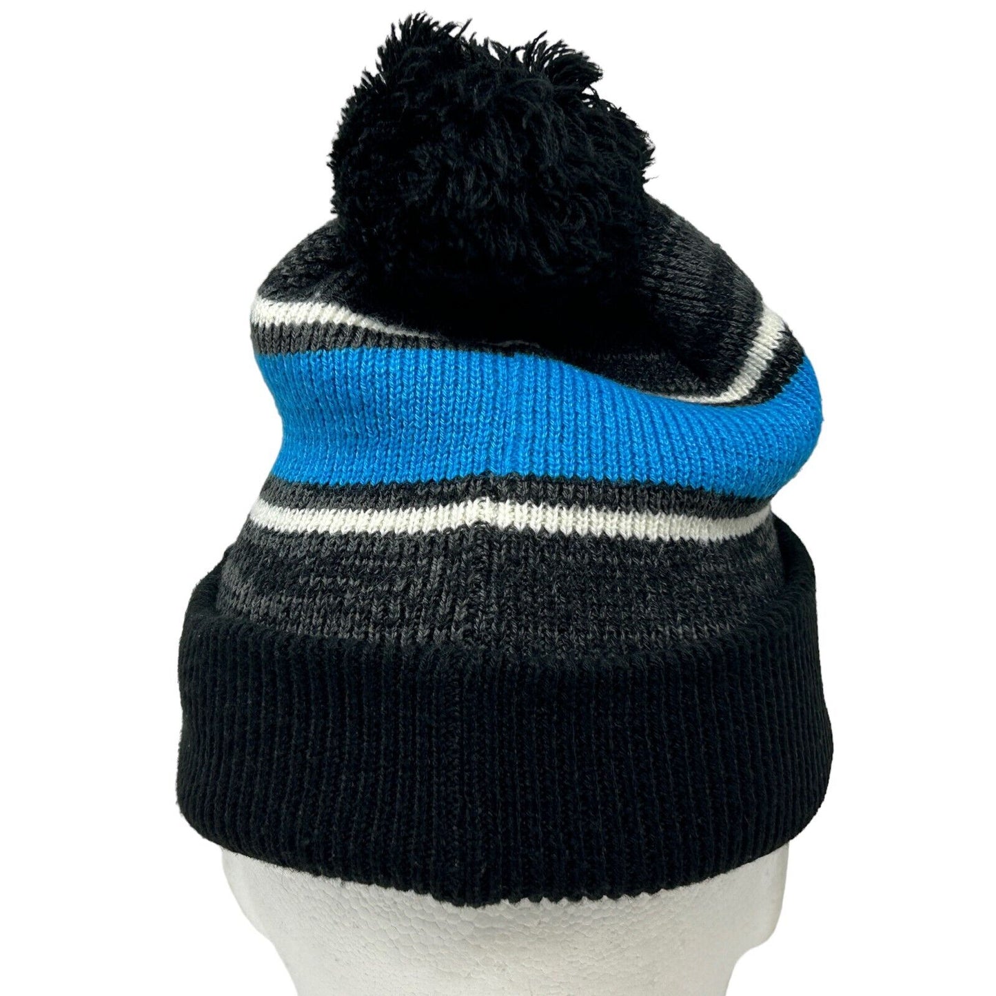 Carolina Panthers Pom Pom Beanie Hat Cuffed Toque Black NFL Football 47 Brand