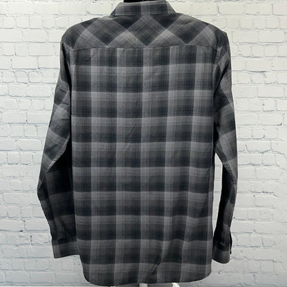 Travis Mathew Button Front Shirt Long Sleeve Pockets Plaid Gray Mens XXL 2XL