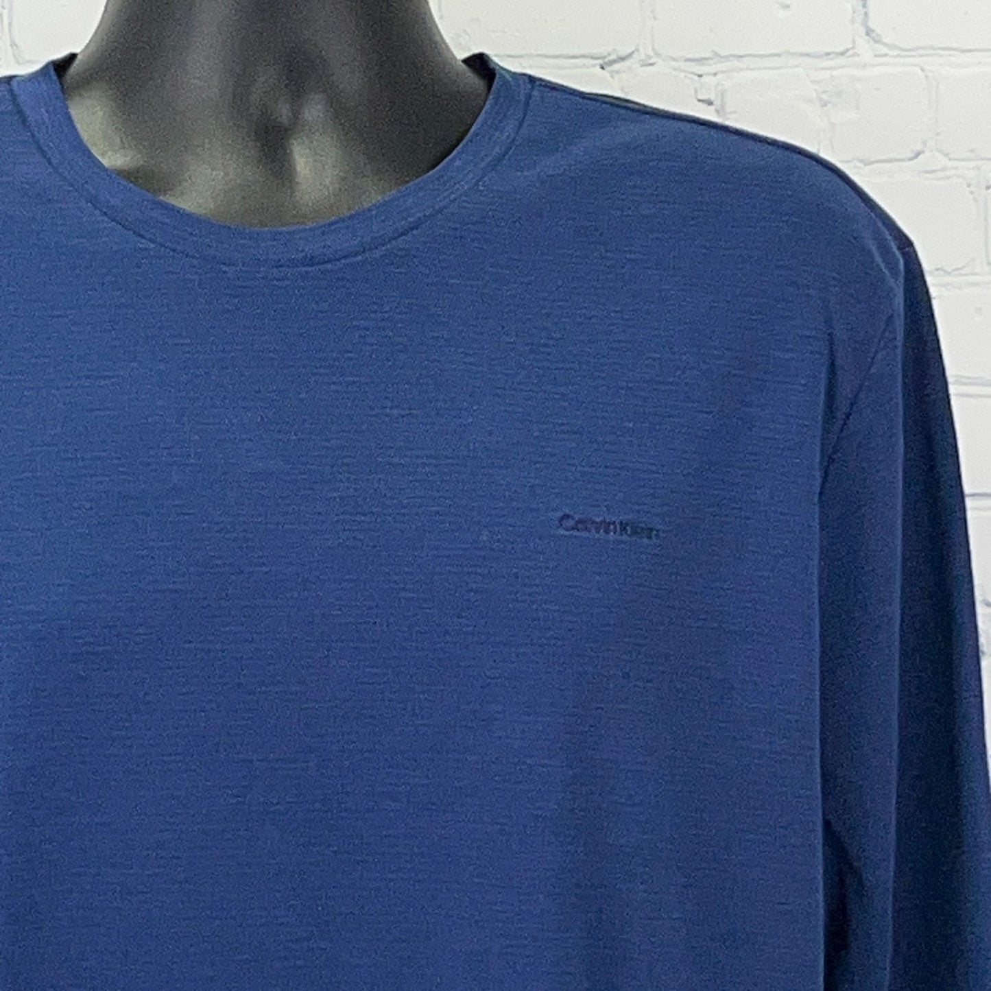 Calvin Klein T Shirt XL X-Large Blue Striped Spell Out Logo Long Sleeve Tee
