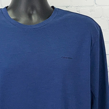 Calvin Klein T Shirt XL X-Large Blue Striped Spell Out Logo Long Sleeve Tee