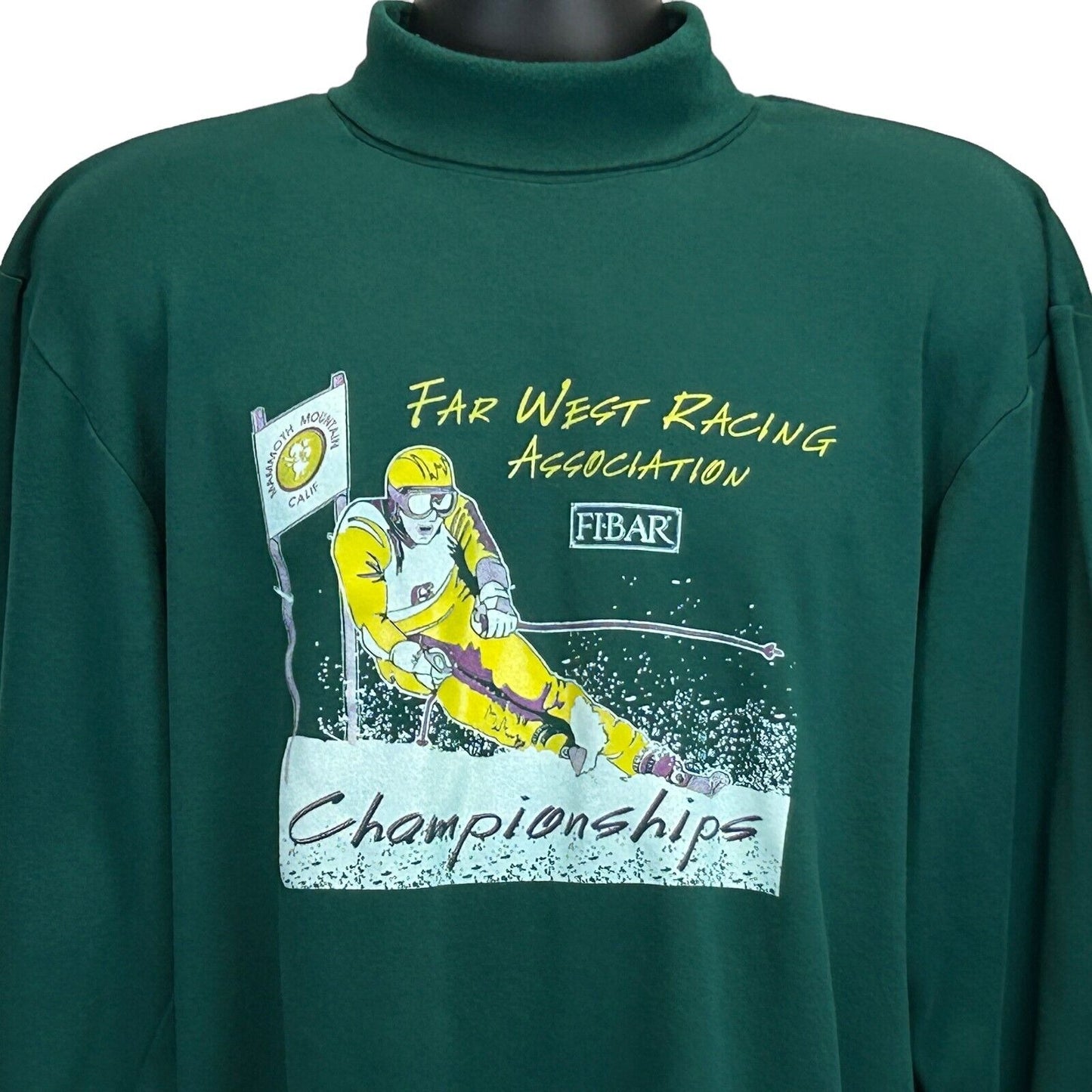 Far West Racing Association Skiing Vintage T Shirt X-Large 90s Skier Mens Green