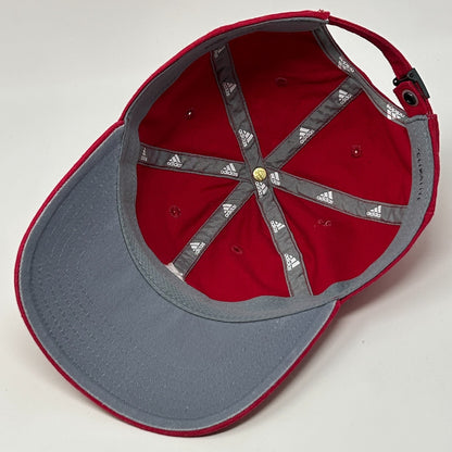 Adidas Climalite Dad Hat Baseball Cap Red Logo Strapback 6 Panel Unstructured