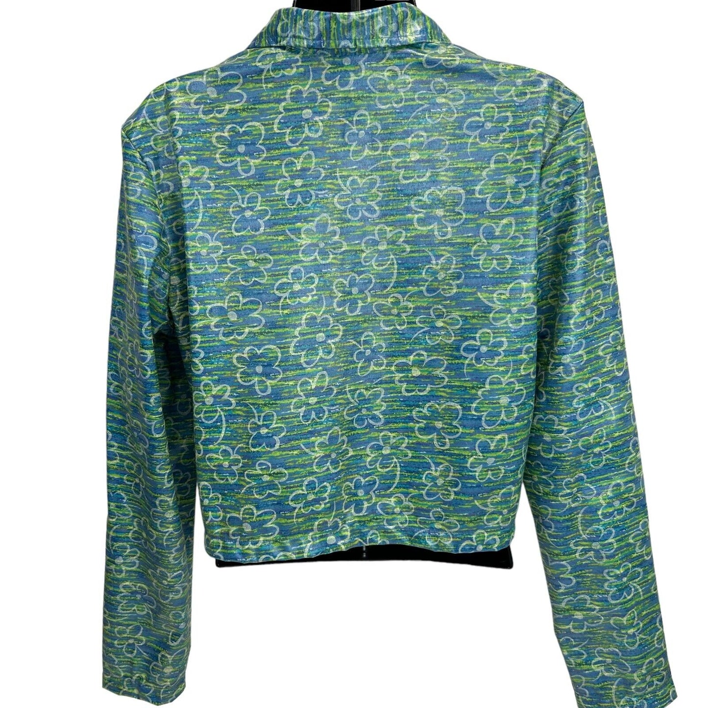 5-7-9 579 Vintage 90s Womens Cropped Rain Jacket Floral Green Made In USA Medium