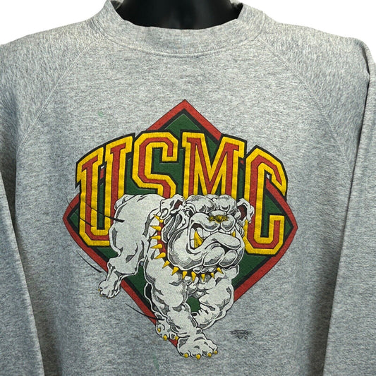 USMC Bulldog Chesty Vintage 90s Sweatshirt Medium US Marine Corps USA Mens Gray
