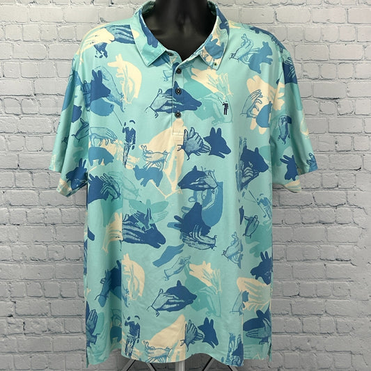 William Murray Happy Hands Polo Shirt Golf Golfing Golfer Bill Blue XXL 2XL