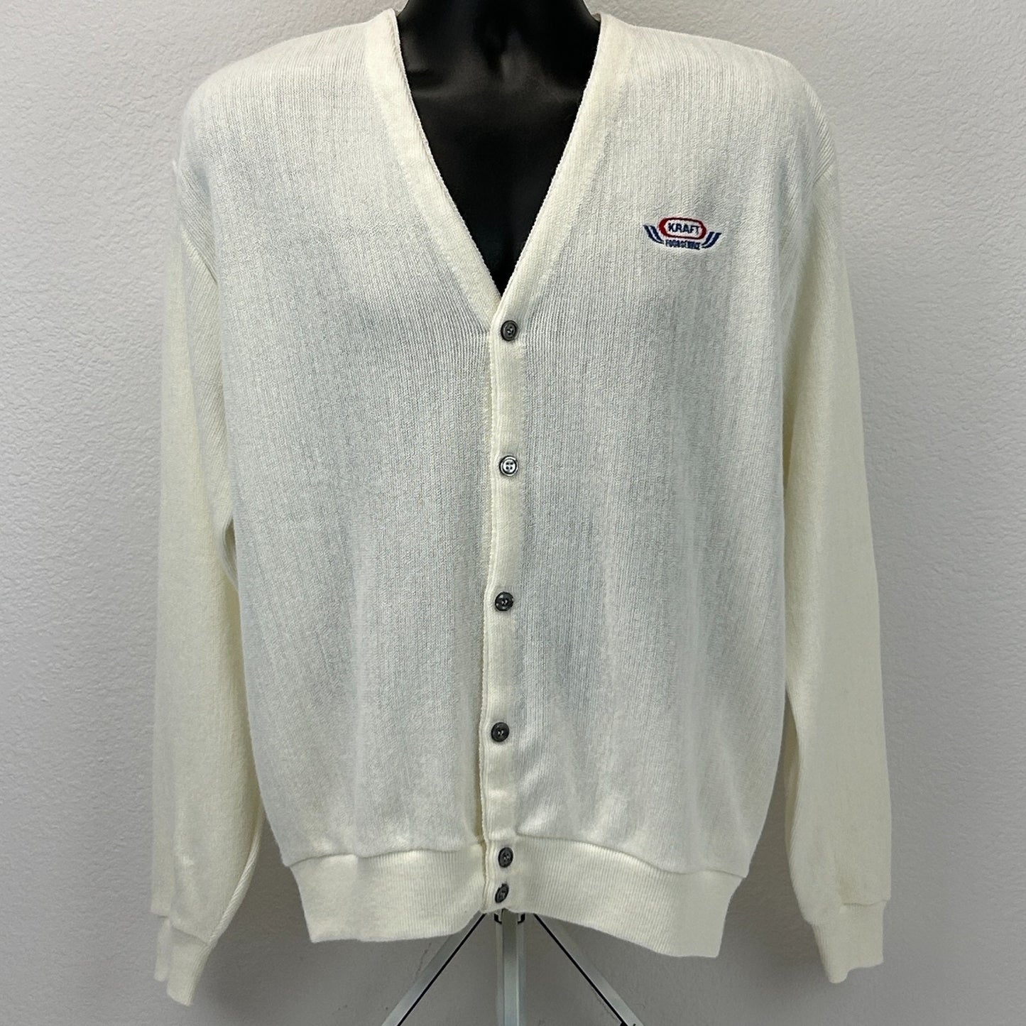 Vintage 70s 80s Kraft Foodservice Cardigan Sweater Food Service White L Large
