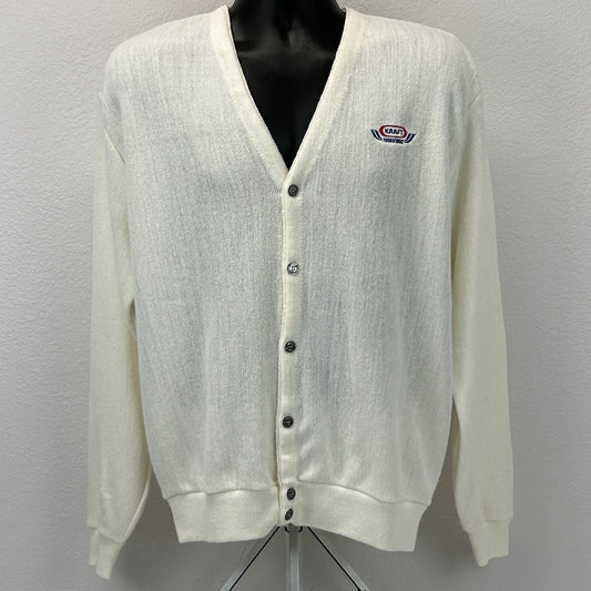 Vintage 70s 80s Kraft Foodservice Cardigan Sweater Food Service White L Large - Neon Vintage