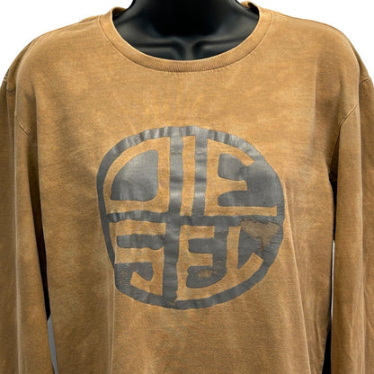 Diesel Womens Tie Dye T Shirt Large Long Sleeve Logo Graphic Tee Brown