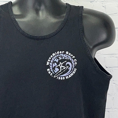 Wave Rider Surf Co Hawaii Tank Top M Medium Black Surfing Beach Graphic Shirt