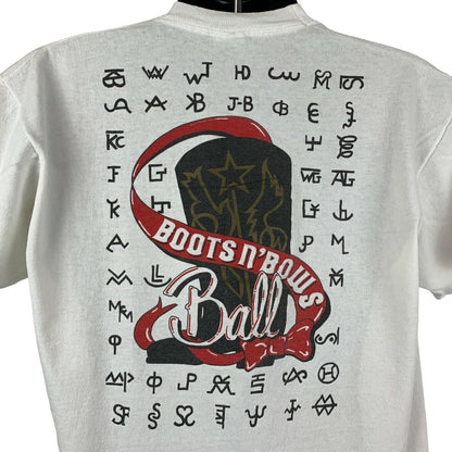 Texas Boots N Bows Ball Vintage 90s T Shirt XL X-Large Cowboy Western Mens White