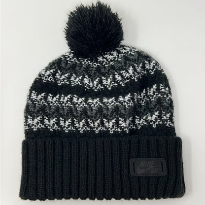 Nike SB Skateboarding Cuffed Pom Pom Beanie Toque Winter Hat Black Fair Isle