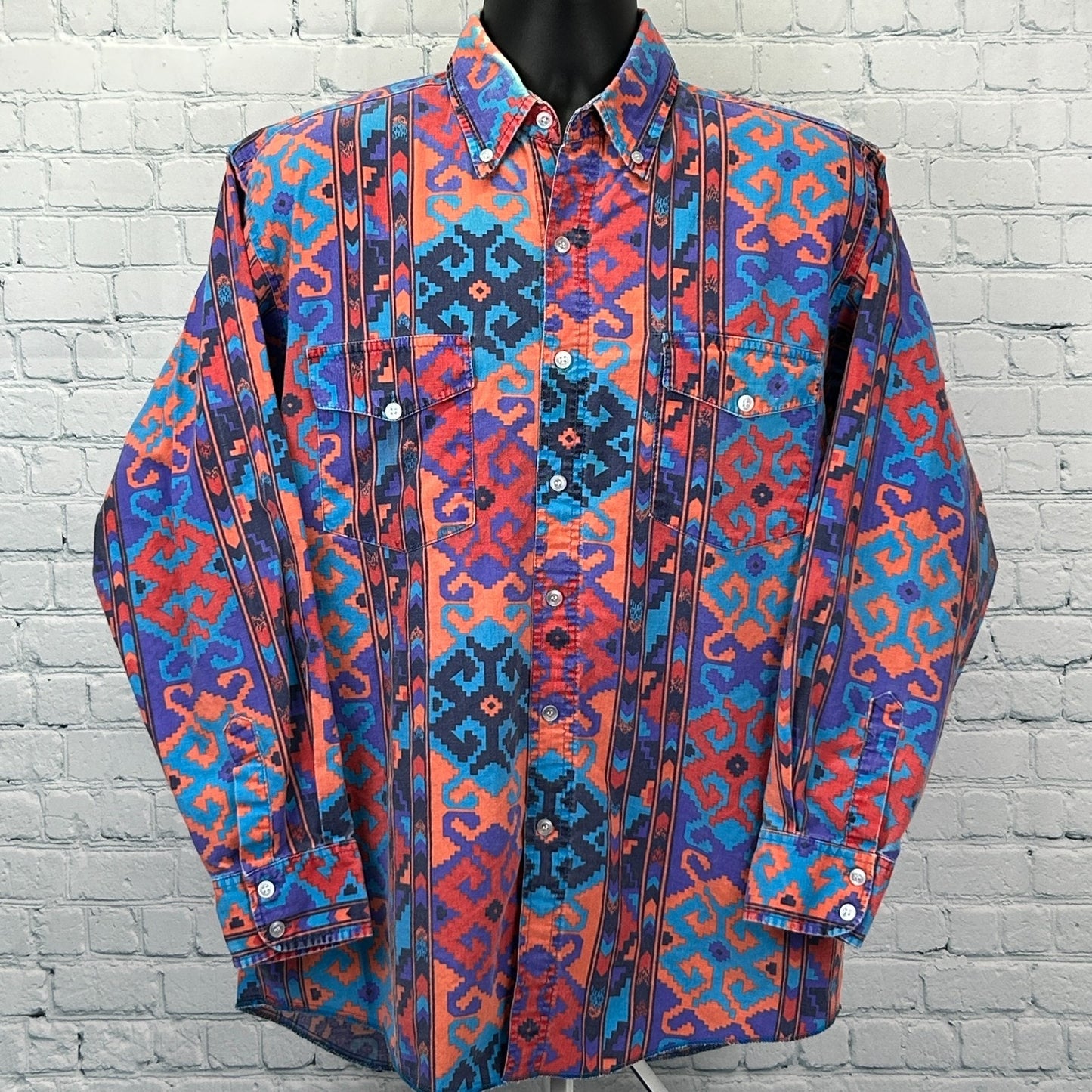 Vintage 90s Saddlebrook Western Wear Button Front Shirt Cowboy Orange M Medium