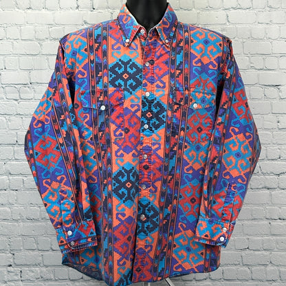 Vintage 90s Saddlebrook Western Wear Button Front Shirt Cowboy Orange M Medium