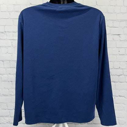 Calvin Klein T Shirt XL X-Large Blue Striped Spell Out Logo Long Sleeve Tee