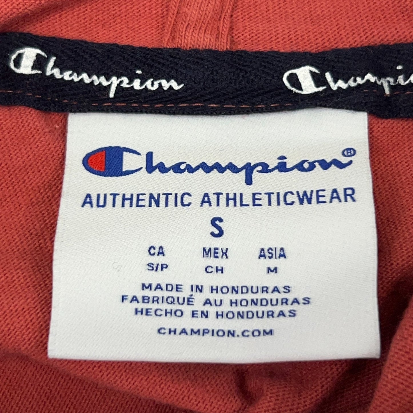 Champion Midweight Hoodie S Small Red Cotton Logo Stripe Pullover Sweatshirt