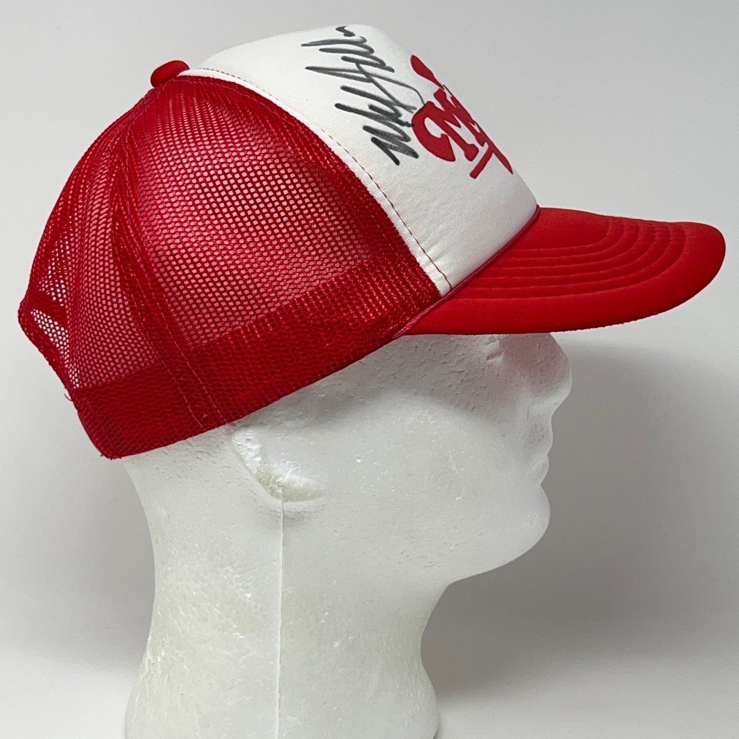 Vintage 90s Mel Tillis Signed Trucker Hat Baseball Cap Autographed Snapback Red